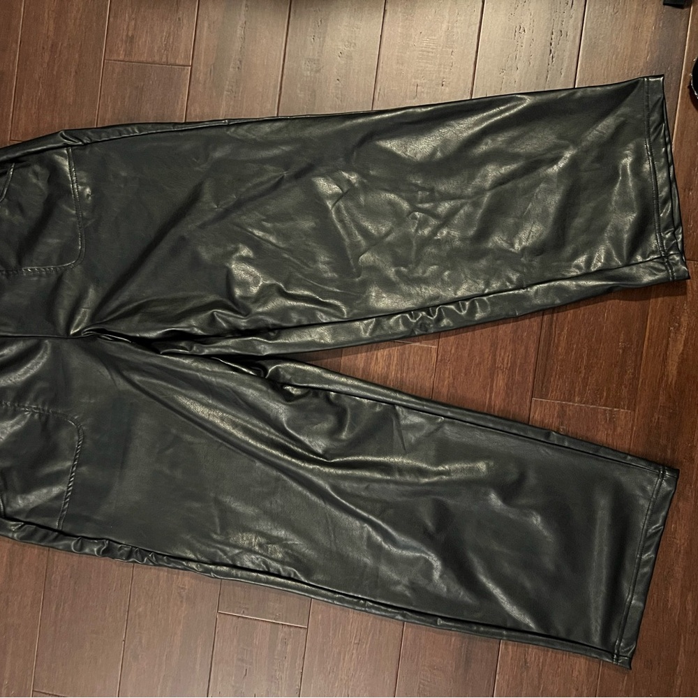 Faux leather pants with waist band